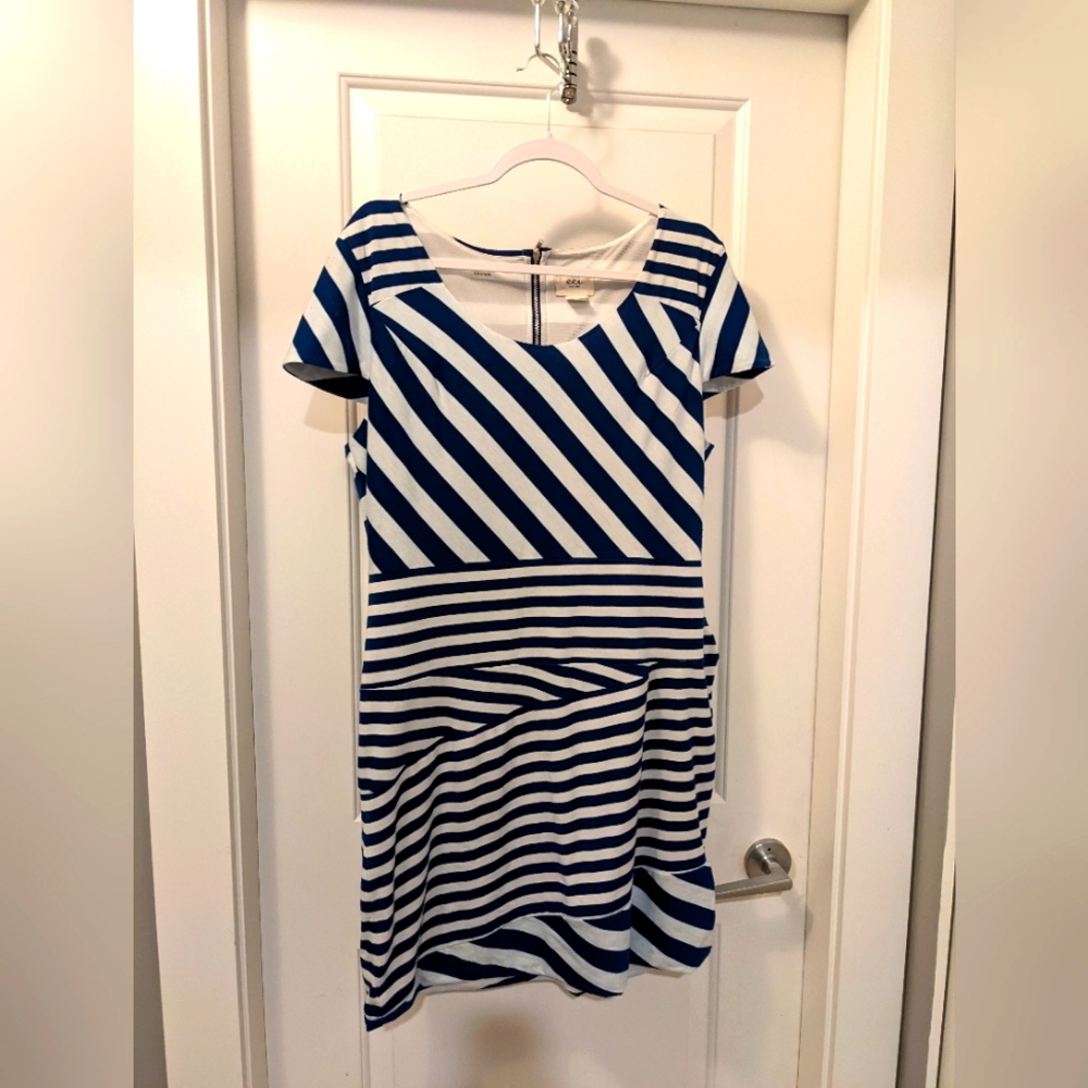 Blue striped shift dress